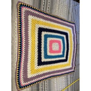 Handmade Crochet Colorful Rainbow Blanket‎ Reversible 43"x45" Boho Hippie